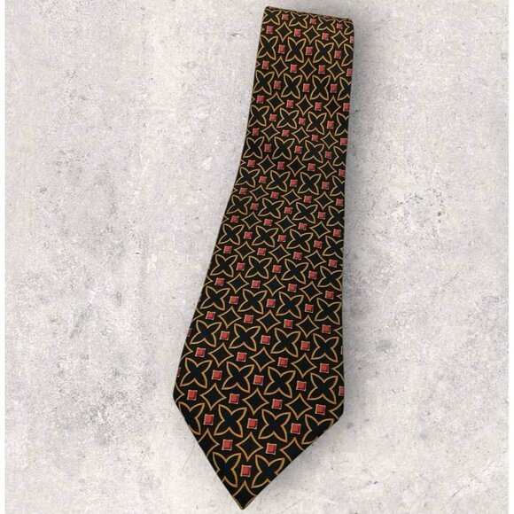 SALVATORE FERRAGAMO Silk Tie ITALY Black Red Yellow Geometric W:3.7